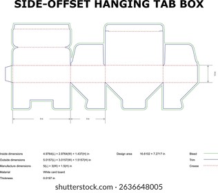 Detailed vector diagram illustrating a side offset hanging tab box die cut template