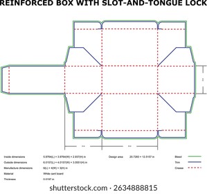 Detailed vector diagram of a reinforced box with slot and tongue lock design