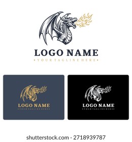 Logotipo detallado del dragón de Vector perfecto para fantasías o identidades de juego. Basado en CorelDRAW y escalable.