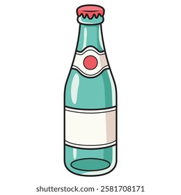 A detailed vector drawing of a classic glass soda bottle with a sleek, vintage-inspired design. 