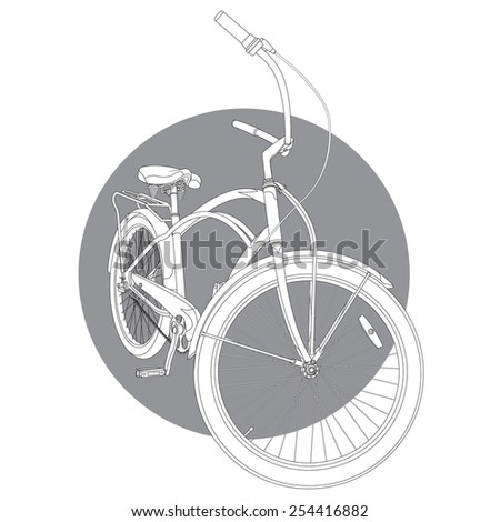 Detailed Vector drawing of a / Cruiser Bike Line drawing / Easy to edit groups and layers, easy to colour in each object. No effects gradients or meshes used. Black and white