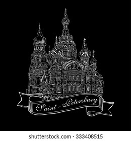 detailed vector drawing depicting the Savior on Spilled Blood, St. Petersburg, Russia. It can be used as an engraving