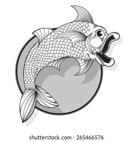 Detailed vector drawing of a / Fish Line Drawing / Easy to edit layers and groups, easy to add color to white shapes, black and white, no color, effects, gradients, or meshes used.