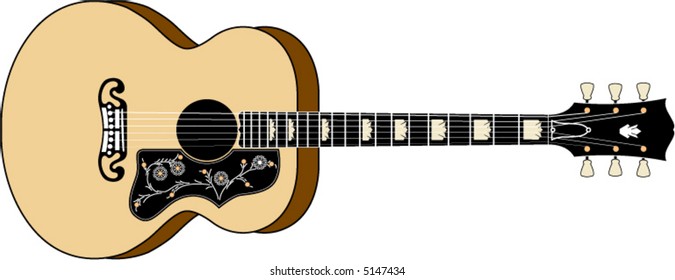 A detailed vector drawing of a high end acoustic guitar