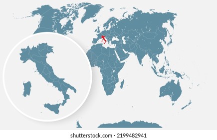 Detailed vector editable world map divided into countries - country Italy. Template object for pattern, design, illustration, infographic, background. Concept outline map of the state Italy