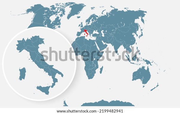 Detailed vector editable world map divided into\
countries - country Italy. Template object for pattern, design,\
illustration, infographic, background. Concept outline map of the\
state Italy