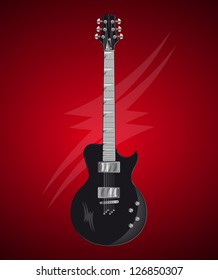 Detailed vector electric guitar on red background