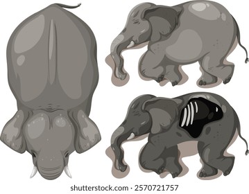 Detailed vector of elephants from various angles