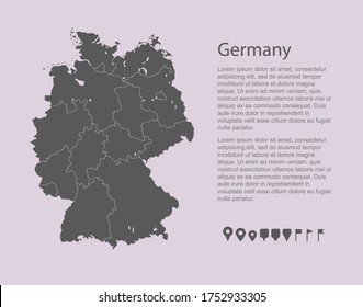 Detailed vector Germany country border map isolated on background. Flat state template travel trip pattern, report, infographic, backdrop. Europe nation business silhouette sign concept.