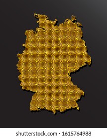 Detailed vector Germany country map with gold sequins isolated on background. Flat state template travel pattern, party poster, backdrop. National bright glitter sign concept.