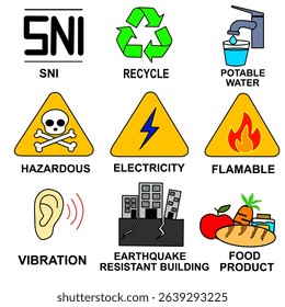 A detailed vector graphic featuring essential everyday symbols. Designed with clarity and boldness, perfect for educational materials, signage mockups, or digital print media to capture attention