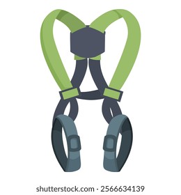 Detailed vector graphic of a green and black safety harness used for securing individuals