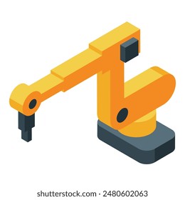 Detailed vector graphic of a vibrant yellow robotic arm, depicted in isometric projection