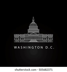 Detailed Vector Icon of Capitol, Washington, United States. USA symbol in outline style.