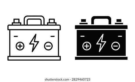 A detailed vector icon of a car battery complete with positive and negative terminals and a lightning bolt symbol. This graphic is ideal for automoti