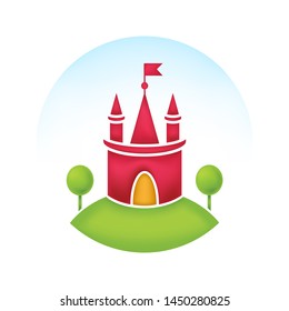 Detailed vector icon of a fairytale castle in a circle.