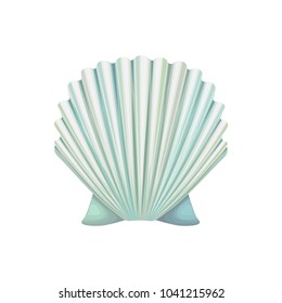 Detailed vector icon of scallop shell. Ocean mollusk. Object of underwater world. Colorful seashell. Marine theme. Graphic design for greeting card or poster.