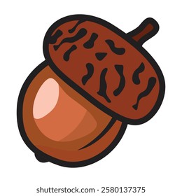 A detailed vector illustration of an acorn, featuring a smooth nut with a textured cap, capturing its natural shape and earthy tones.