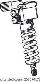 Detailed vector illustration of an adjustable shock absorber, showcasing precision engineering and performance enhancement for automotive enthusiasts and racers