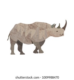 Detailed vector illustration of an adult rhinoceros in a profile view. African animal wildlife.