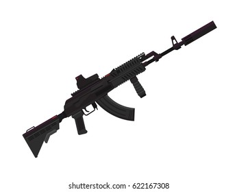 Detailed Vector illustration AK 47 Sopmod Assault Rifle 