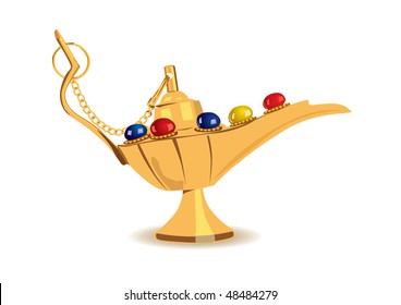 Detailed vector illustration of aladdin's magic lamp with pearls