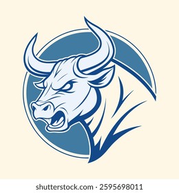 Detailed vector illustration of an angry bull head with prominent horns, ideal for sports logos, emblems, and graphic design projects