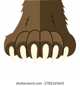 A detailed vector illustration of a bears paw, showcasing its fur and sharp claws, isolated on a white background.