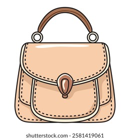 A detailed vector illustration of a beige fashion bag, featuring a sleek and elegant design with a structured shape and stylish handles.