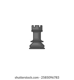 A detailed vector illustration of a black chess rook piece, set against a white background. Ideal for use in chess, strategy games, and board game-related designs.