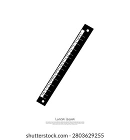 Detailed vector illustration of a black ruler showing precise measurement increments against a clean, transparent backdrop for versatile use.