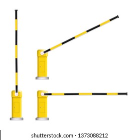 Detailed vector illustration of a black and yellow striped car barrier with stop sign. Vector illustration EPS 10.