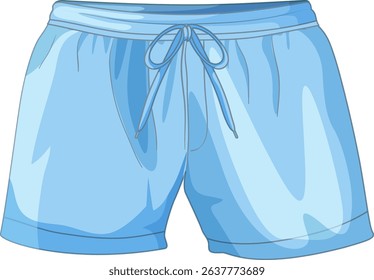 Detailed vector illustration of blue athletic shorts with drawstring, showcasing smooth shading and clean lines