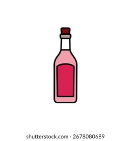 Una Ilustración vectorial detallada de una botella de jarabe de rosa, apta para aplicaciones de diseño culinario o decorativo.
