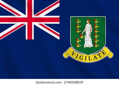 Detailed vector illustration of the British Virgin Islands flag with waving fabric effect. Includes the blue ensign, Union Jack canton, and green coat of arms with Saint Ursula and Vigilate motto