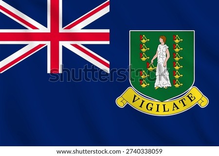 Detailed vector illustration of the British Virgin Islands flag with waving fabric effect. Includes the blue ensign, Union Jack canton, and green coat of arms with Saint Ursula and Vigilate motto