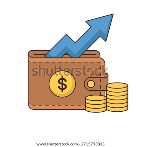 Detailed vector illustration of a brown leather wallet filled with golden coins and paper money. This design symbolizes wealth, personal savings, banking, income, and financial security. Essential for e-commerce payment icons, financial planning blogs, and investment advertisements. Isolated on white background.