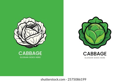 Detailed vector illustration of a cabbage, showcasing layered leaves in a clean style on a white background