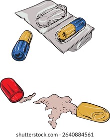 A detailed vector illustration of capsule pills. This artwork is ideal for medical, pharmaceutical, healthcare, education, and drug awareness content.