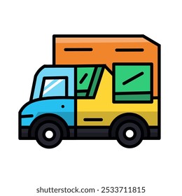 A detailed vector illustration of a cargo truck, ideal for logistics, shipping, and transportation design projects. This graphic can be used for branding, websites, or advertising materials.