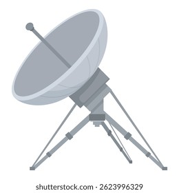 Detailed vector illustration of a cartoon satellite dish for telecommunications and broadcasting technology with a modern flat design icon and global television industry concept