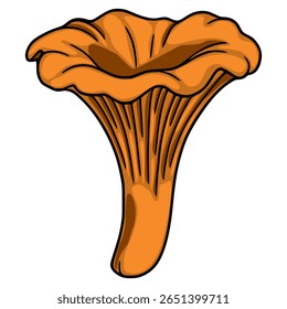 Detailed vector illustration of a chanterelle mushroom, showcasing its unique funnel shape and vibrant orange hue, perfect for culinary or nature-themed designs.