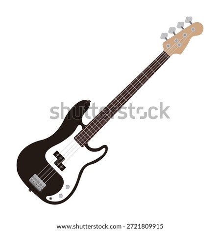 Detailed vector illustration of a classic black and white electric bass guitar. Minimalist flat design isolated on white, perfect for music education, band posters, and instrument shop branding.