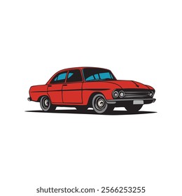 A detailed vector illustration of a classic red sedan, showcasing its retro design and elegant curves, ideal for automotive-themed projects