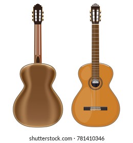 Detailed vector illustration of classical guitar back and front view