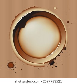 A detailed vector illustration of a coffee stain on a textured background, showcasing realistic shading and color gradients