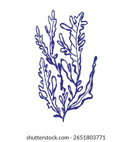 Ilustração vetorial detalhada de recifes de corais coloridos e pólipos. A cena subaquática captura biodiversidade marinha e vida aquática tropical em um estilo decorativo desenhado à mão.