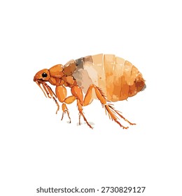 Ilustração vetorial detalhada de uma pulga comum, um pequeno inseto parasita. Ideal para controle de pragas, saúde animal de estimação e materiais educacionais de biologia.