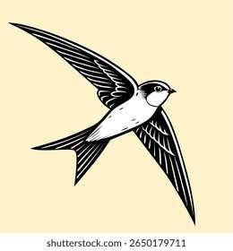 A detailed vector illustration of the Common Swift, the fastest bird in level flight. Perfect for wildlife art, birdwatching themes, and nature-inspired designs.