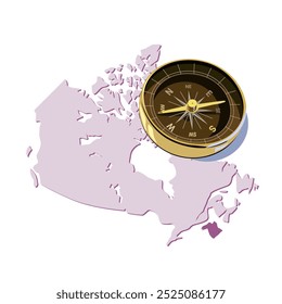 A detailed vector illustration of a compass overlaid on a map of Canada